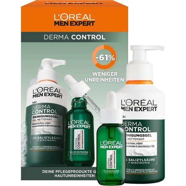 L'ORÉAL PARIS MEN EXPERT Hautreinigungs-Set DERMA CONTROL GESCHENKSET REINIGUNGSGEL & SERUM, bekämpft Unreinheiten effektiv und beugt neue vor.