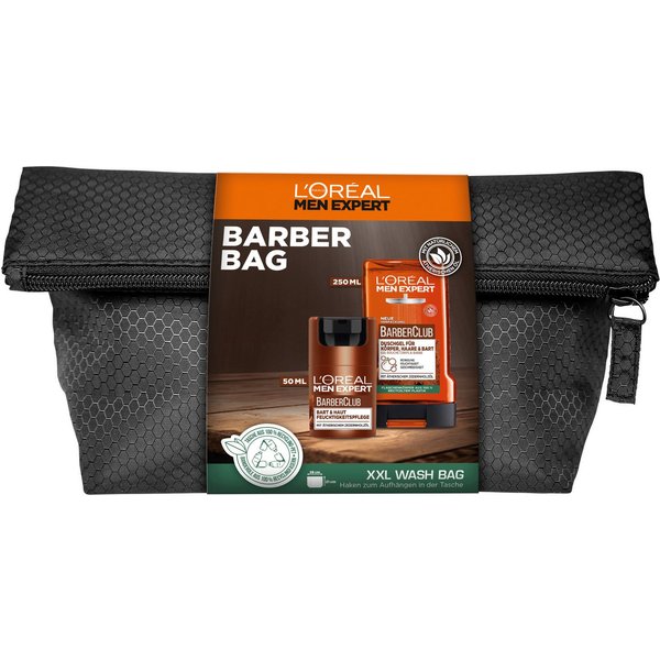 L'ORÉAL PARIS MEN EXPERT Pflege-Set L'Oréal Men Expert Barber Club Kulturbeutel Set, 3-tlg., Set mit Bart und Haut Feuchtigkeitspflege und Duschgel