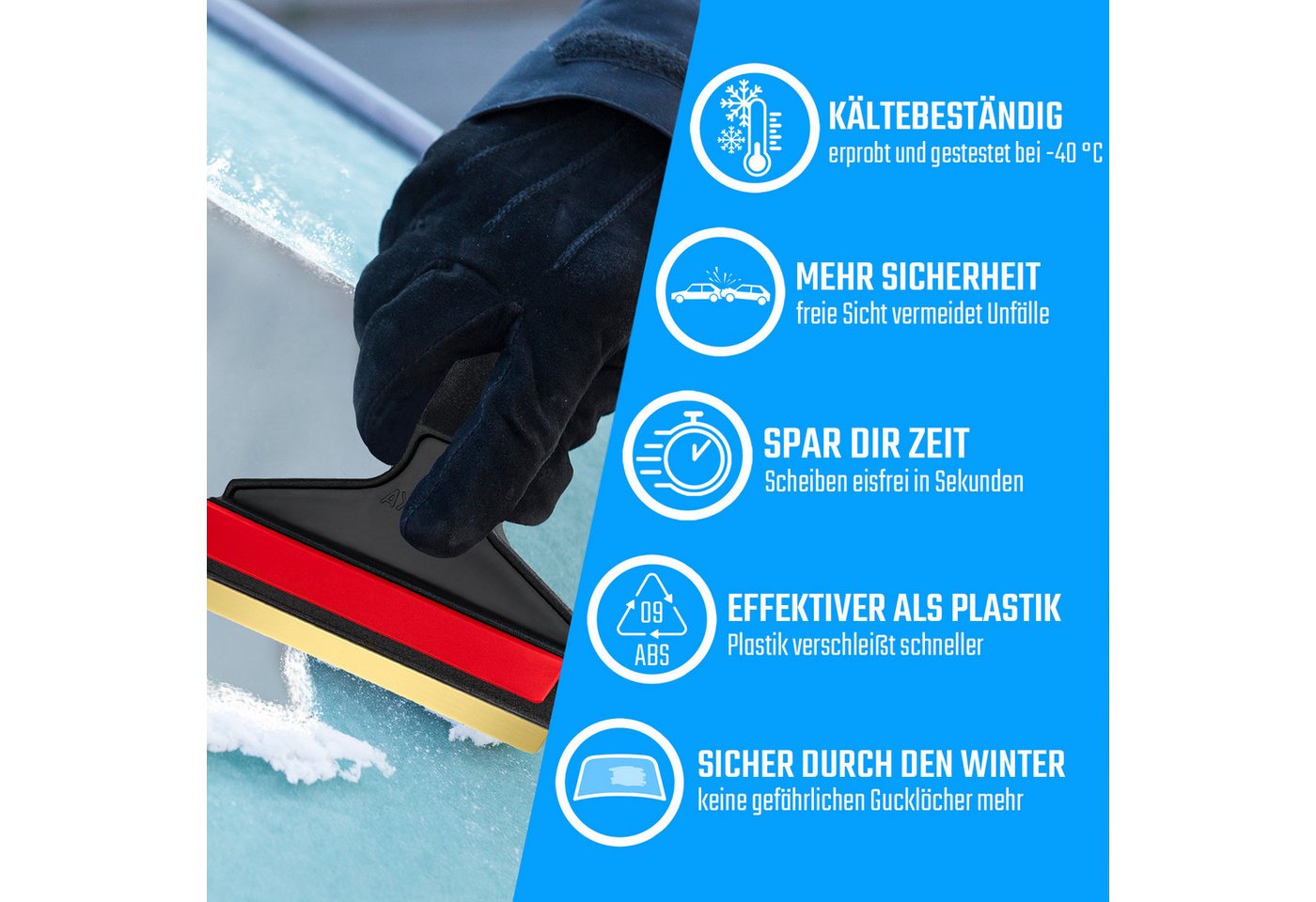 L & P Car Design Eiskratzer Auto 2 Stück 210 mm Eisschaber Scheibenreiniger Messingklinge aus Premium HIPS - Messingklinge & Gummilippe - Murska aus Finnland – Bild 4 von 5
