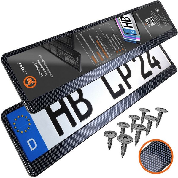 L & P Car Design Kennzeichenhalter für Auto Carbon Nummernschildhalter Kennzeichenhalterung, (2 Stück)