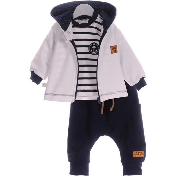 La Bortini Freizeitanzug Langarmshirt Hose Kapuzenjacke Shirt Baby und Kinder Anzug in Blau, gestreift, mit Anker, 56 62 68 74 80 86 92 98 104