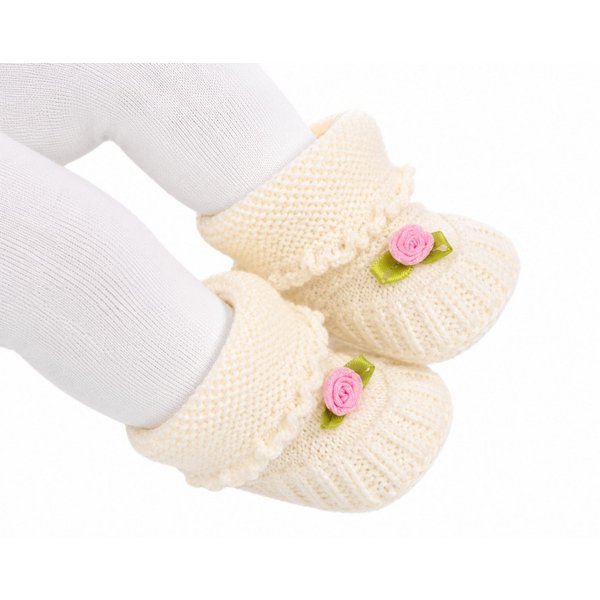 La Bortini Füßlinge Baby Strickschuhe Stricksocken Socken Erstlingssocken in Creme für Neugeborene, perfekt für Taufe, 50 56 62 68