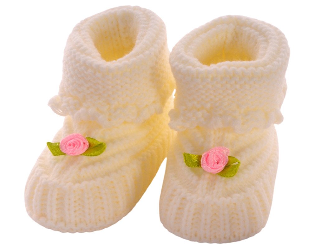 La Bortini Füßlinge Baby Strickschuhe Stricksocken Socken Erstlingssocken in Creme für Neugeborene, perfekt für Taufe, 50 56 62 68 – Bild 2 von 2