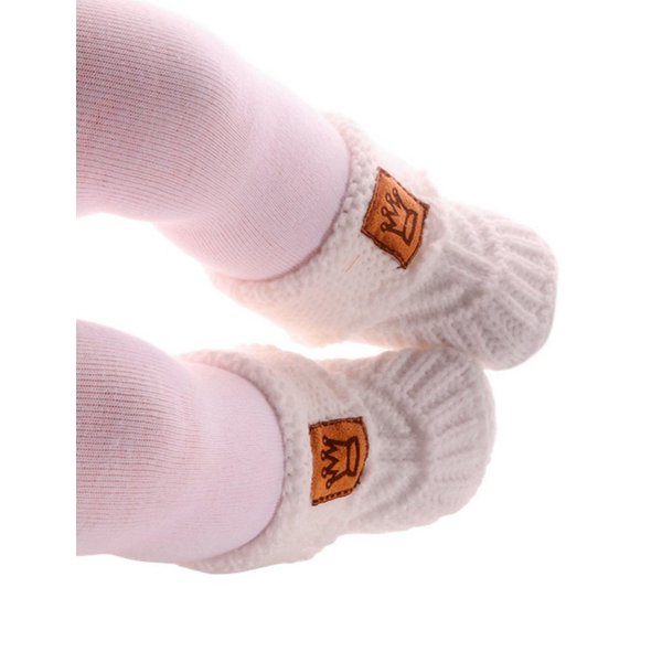 La Bortini Füßlinge Baby Stricksocken Strickschuhe booties in Weiß gestrickt neutral (1 Paar weiße Babyschuhe) unisex, 0-6Mon, für Neugeborene Babys, Erstlingss