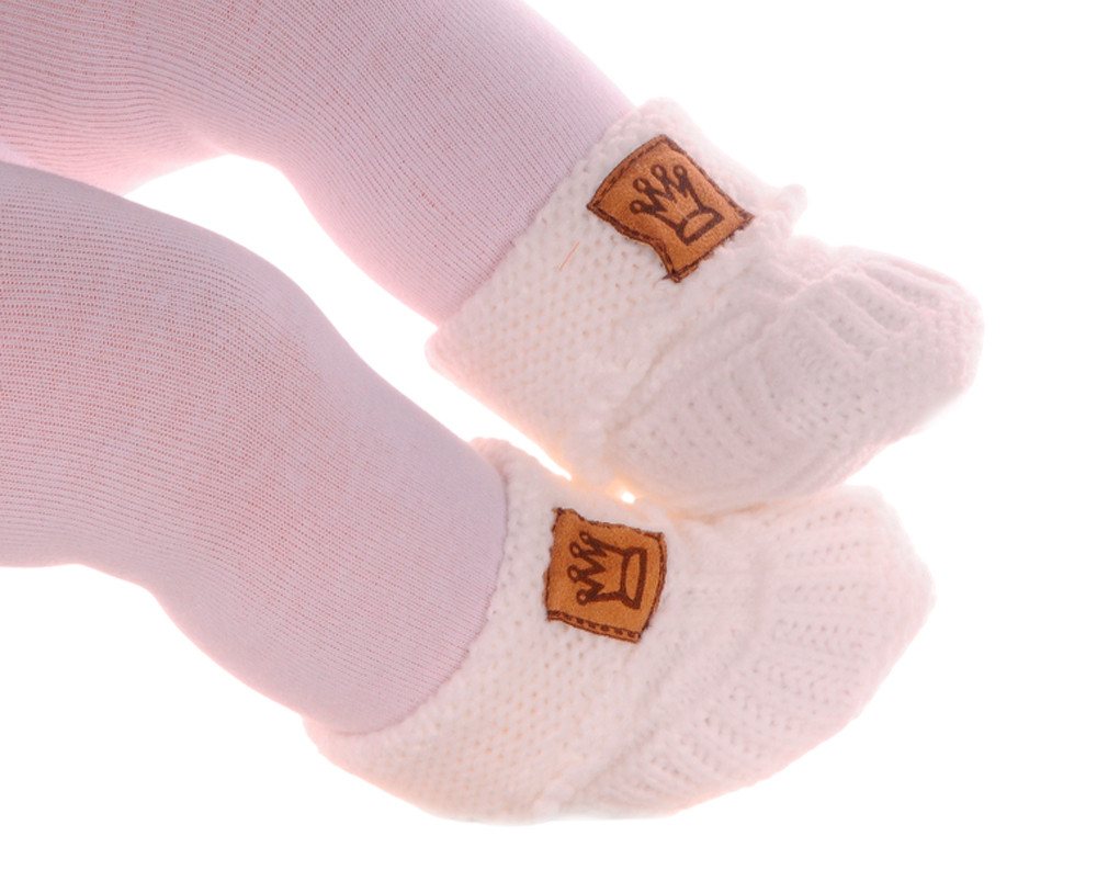 La Bortini Füßlinge Baby Stricksocken Strickschuhe booties in Weiß gestrickt neutral (1 Paar weiße Babyschuhe) unisex, 0-6Mon, für Neugeborene Babys, Erstlingss – Bild 3 von 3