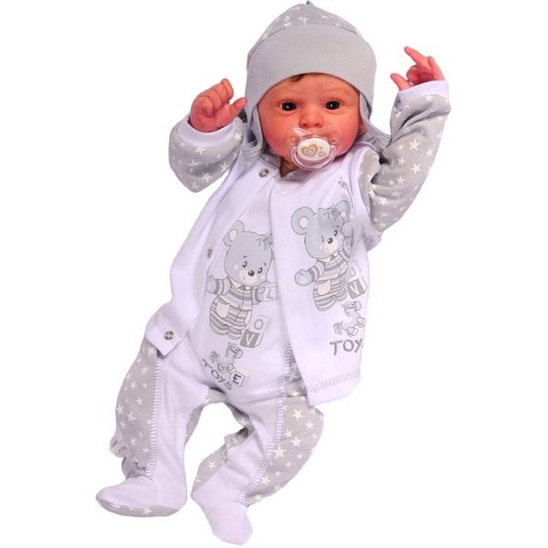 La Bortini Strampler, Jäckchen & Mütze Strampler Mütze und Hemdchen Set Baby Anzug 3tlg 44 50 56 62 68 74 aus reiner Baumwolle, 44 50 56 62 68 74 80