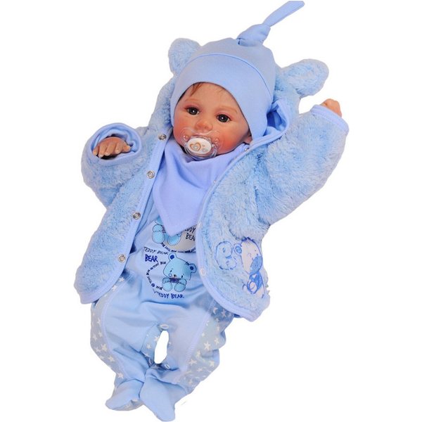 La Bortini Strampler, Jäckchen & Mütze Stramplerhose Knotenmütze Shirt Jacke Lätzchen 5Tlg Baby Set in Blau kuschelig weich, warm, aus Fleece und Baumwolle, 44 