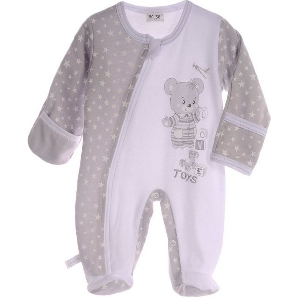 La Bortini Strampler Baby Overall mit Kratzschutz Einteiler in Weiß Grau mit Bärchen aus reiner Baumwolle, 44 50 56 62 68 74 80 86