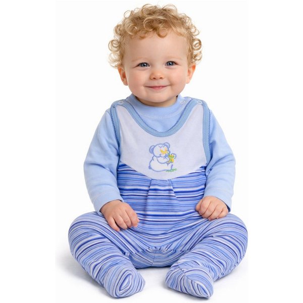 La Bortini Strampler Baby Strampler und Hemdchen Set in Blau gestreig mit Bärchen aus reiner Baumwolle, 56 62 68 74