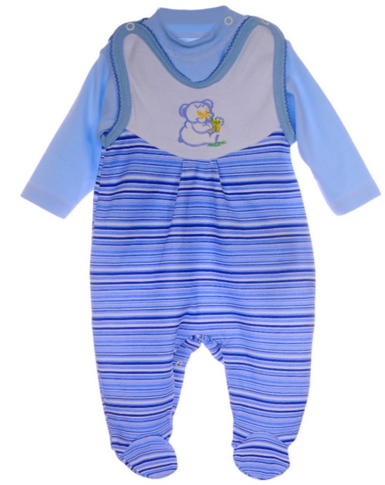 La Bortini Strampler Baby Strampler und Hemdchen Set in Blau gestreig mit Bärchen aus reiner Baumwolle, 56 62 68 74 – Bild 2 von 2