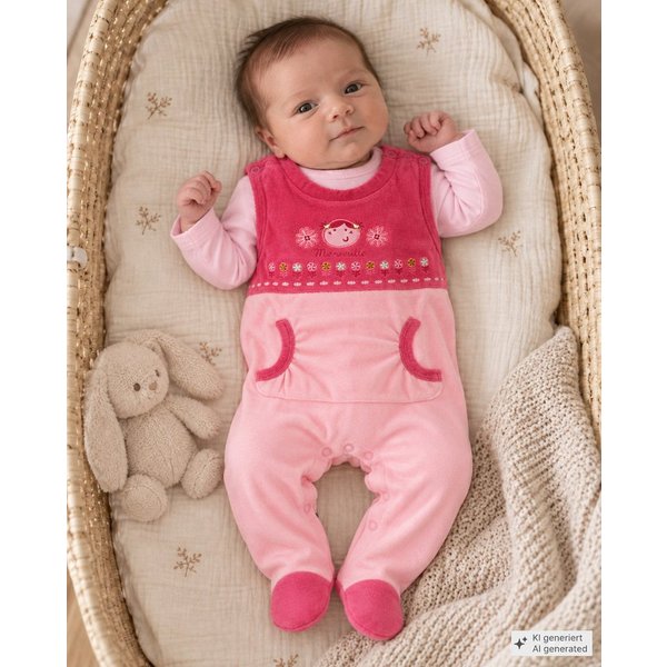 La Bortini Strampler Stramplerhose und Langarmshirt in Rosa aus Velours und Baumwolle, 56 62 68 74 80