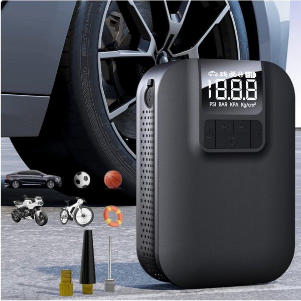 LA CUTE Akku-Handkompressor Elektrische Luftpumpe 150 PSI Digital 5000mAh mit LED-Licht, 60 W, max. 10,30 bar, Kompakte elektrische Akku-Luftpumpe für Auto, Fah