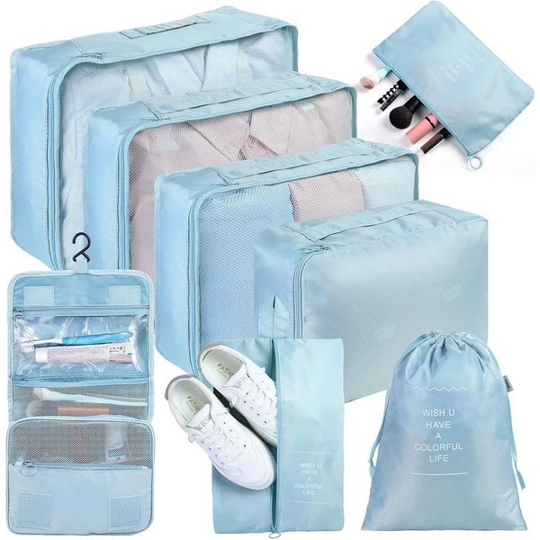 LA CUTE Kofferorganizer (Multifunktionales Koffer Organizer Set für Kleidung & Accessoires., 8-tlg., 8-teiliges Reise-Packwürfel Set mit Schuh- und Kosmetiktasc