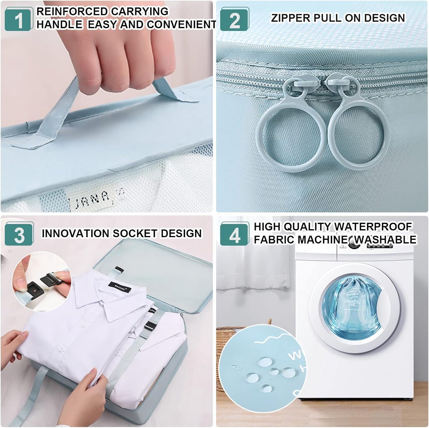 LA CUTE Kofferorganizer (Multifunktionales Koffer Organizer Set für Kleidung & Accessoires., 8-tlg., 8-teiliges Reise-Packwürfel Set mit Schuh- und Kosmetiktasc – Bild 2 von 5