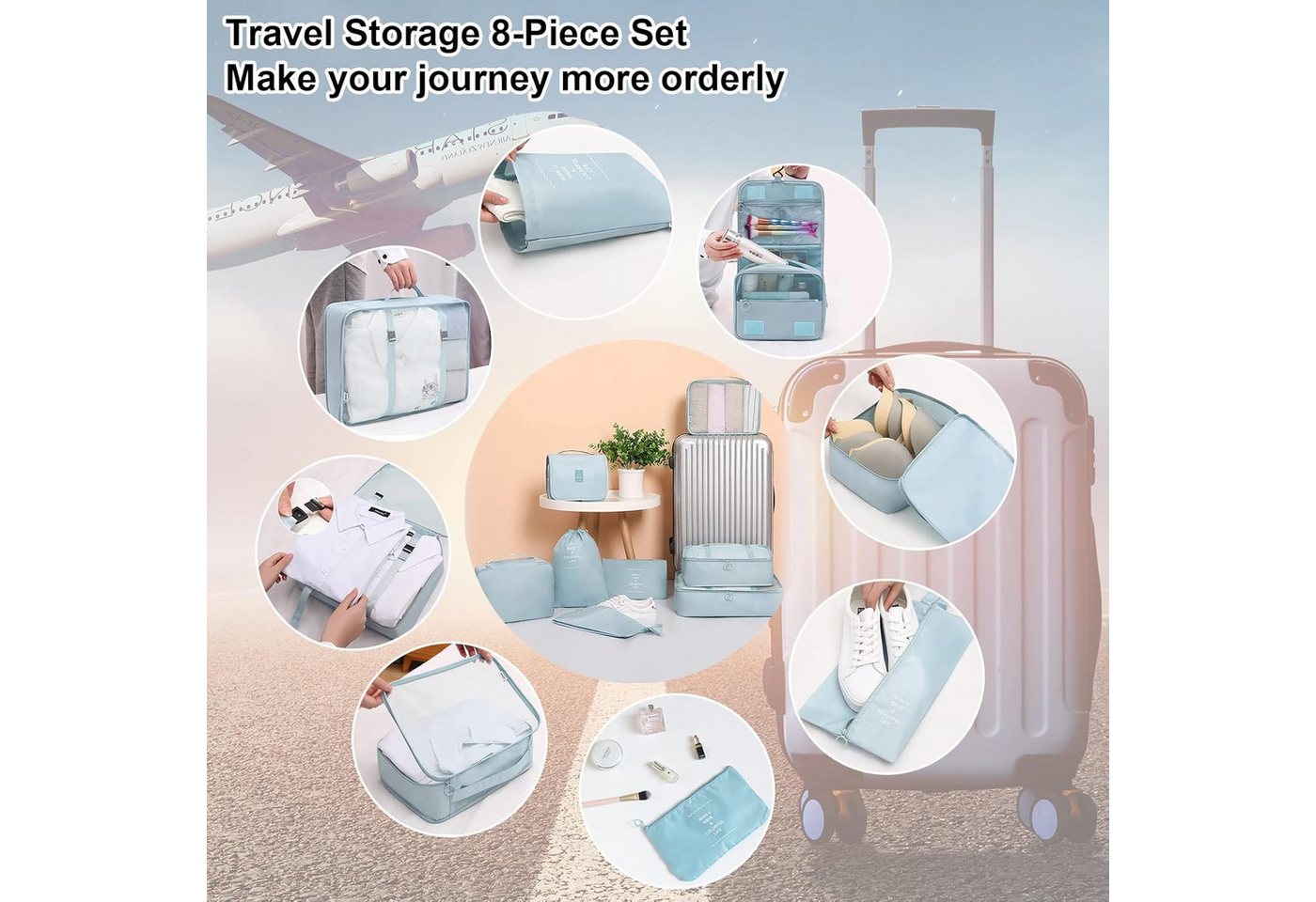 LA CUTE Kofferorganizer (Multifunktionales Koffer Organizer Set für Kleidung & Accessoires., 8-tlg., 8-teiliges Reise-Packwürfel Set mit Schuh- und Kosmetiktasc – Bild 3 von 5