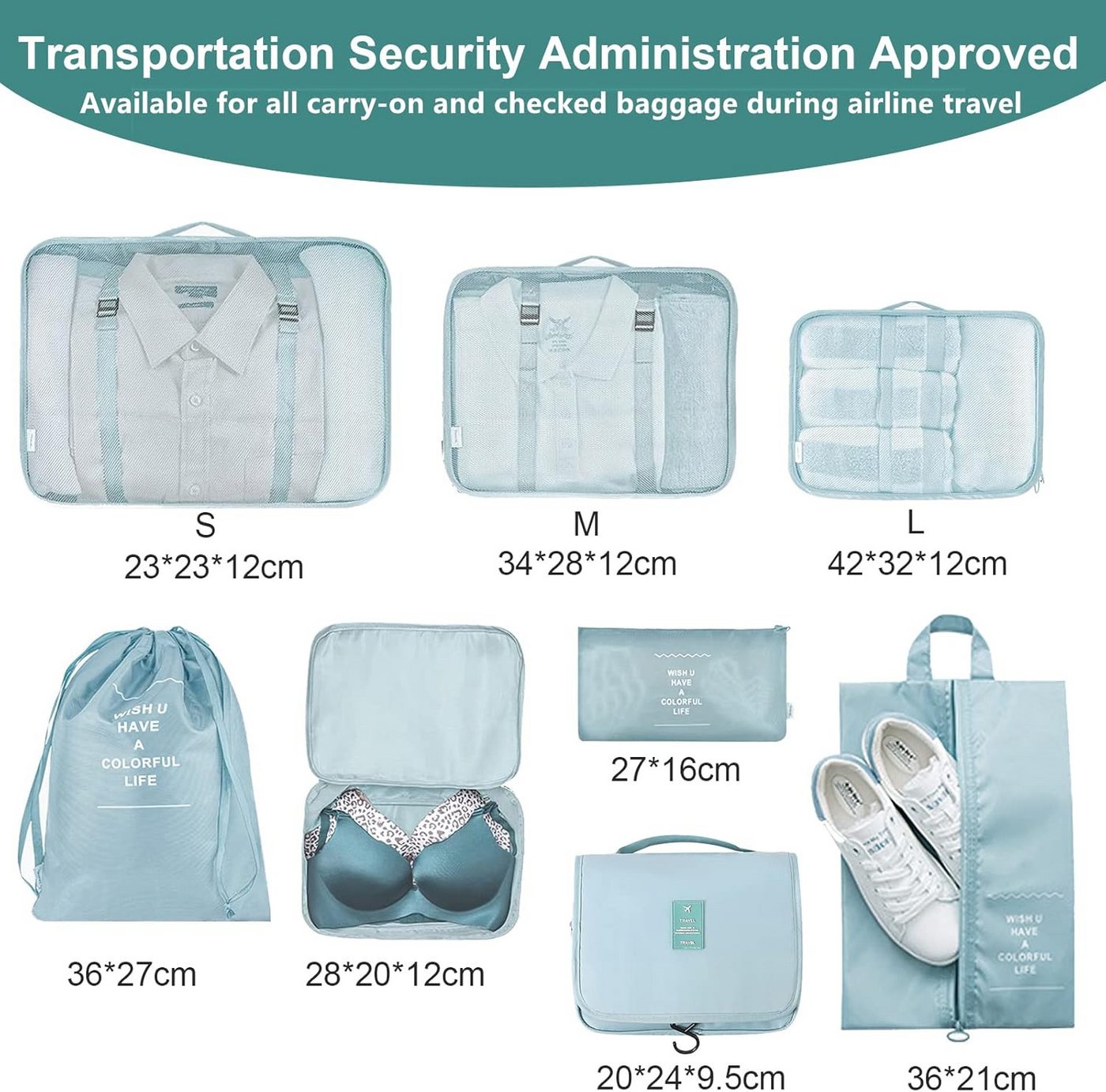 LA CUTE Kofferorganizer (Multifunktionales Koffer Organizer Set für Kleidung & Accessoires., 8-tlg., 8-teiliges Reise-Packwürfel Set mit Schuh- und Kosmetiktasc – Bild 5 von 5