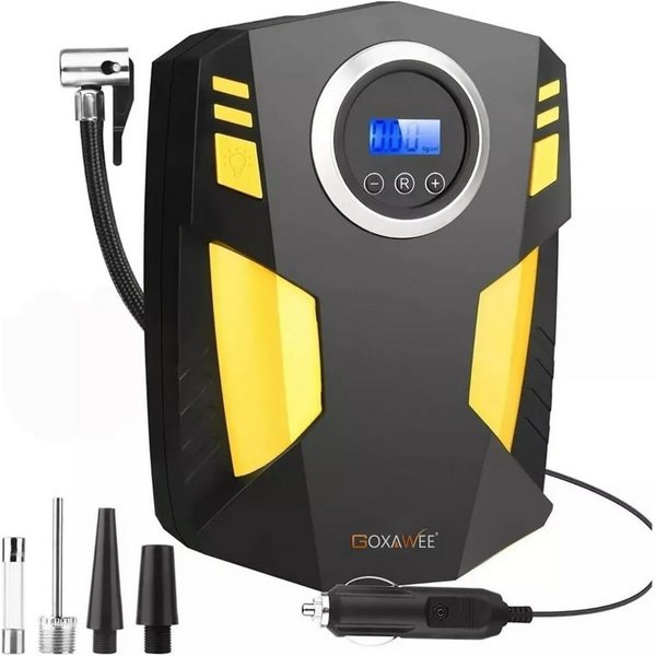 LA CUTE Kompressor 12V Digitaler Reifenfüller mit LED-Licht, 3 Düsen für Auto & Fahrrad, max. 6,9 bar, Tragbarer Reifenfüller mit LED-Anzeige und Schnellbefüllu