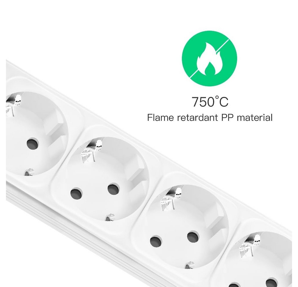 LA CUTE Mehrfachsteckdose mit USB-C, 4 Steckplätzen & Schalter, 3500W Mehrfachsteckdose 7-fach (4 Steckplätze, 2 USB-Anschlüsse, 1 USB-C-Anschluss, Netzschalter – Bild 5 von 5