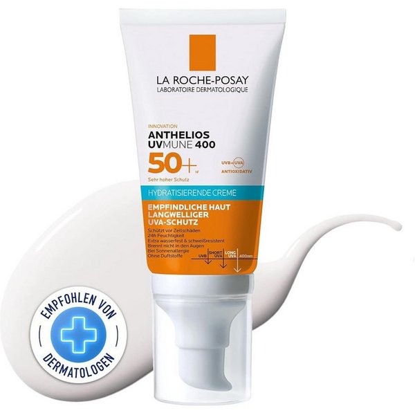 La Roche-Posay Sonnenschutzcreme Anthelios Hydratisierende Creme UVMune 400 LSF 50+ –, Feuchtigkeitsspendende Sonnencreme für empfindliche, Haut – Schutz vor Ze