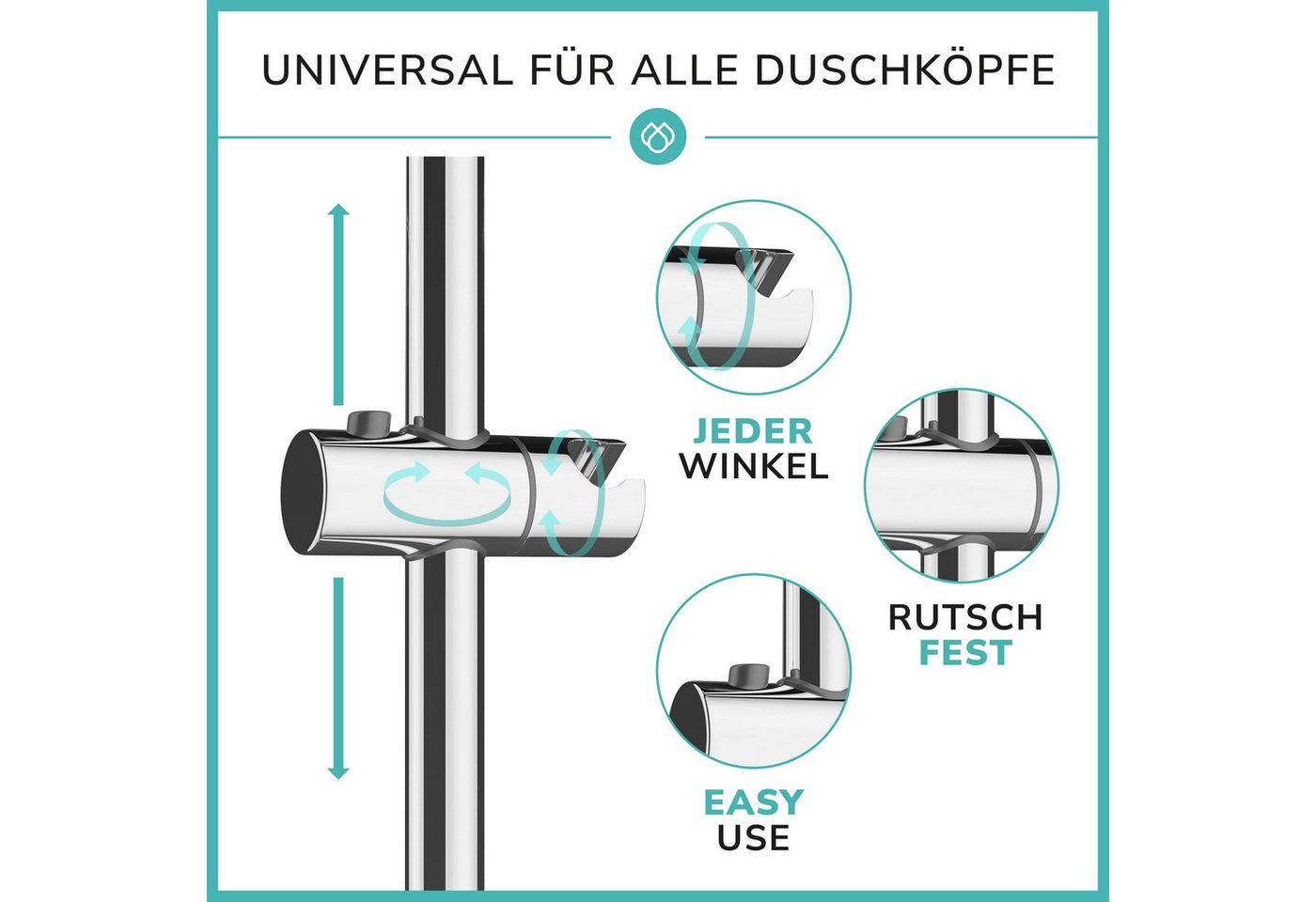 Laakfeld Duschstange Edelstahl Duschstange rostfrei - Brausestange variable Bohrlöcher, Dusch Stange & top Slider (einfach, flexibel, stabil) – Bild 3 von 5