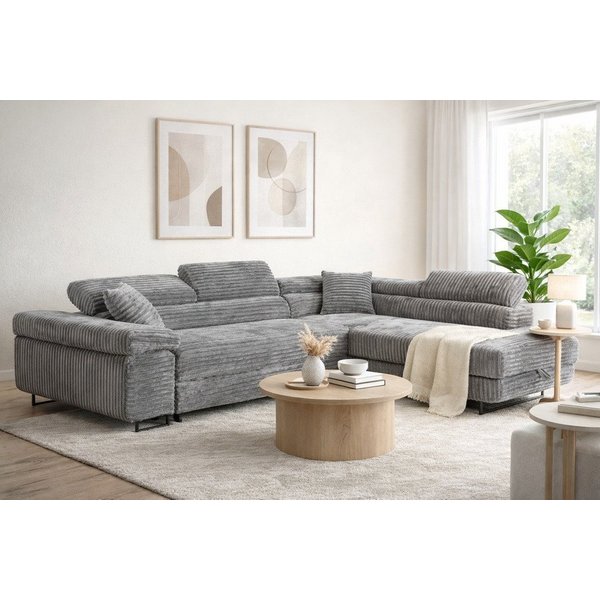 Labett Ecksofa mit Schlaffunktion & Bettkasten Links/Rechts Sofa L-Form GUSTAVO, Kopfstützen, Cordstoff, Schlafsofa