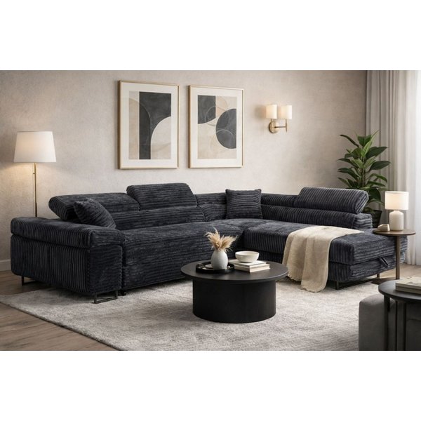 Labett Ecksofa mit Schlaffunktion & Bettkasten Links/Rechts Sofa L-Form GUSTAVO, Kopfstützen, Cordstoff, Schlafsofa