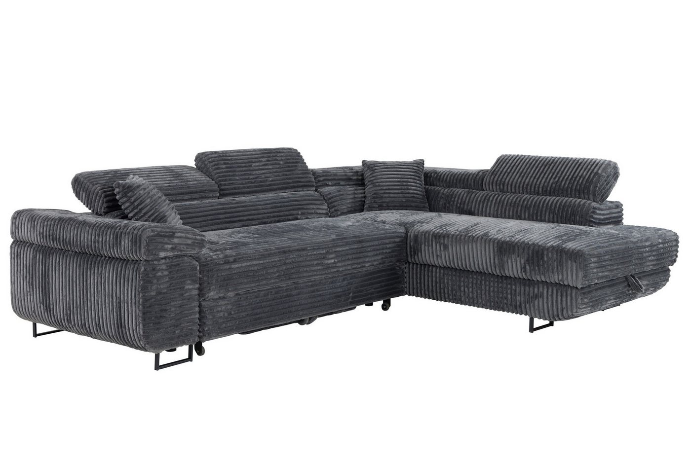 Labett Ecksofa mit Schlaffunktion & Bettkasten Links/Rechts Sofa L-Form GUSTAVO, Kopfstützen, Cordstoff, Schlafsofa – Bild 2 von 5