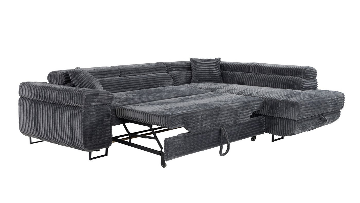 Labett Ecksofa mit Schlaffunktion & Bettkasten Links/Rechts Sofa L-Form GUSTAVO, Kopfstützen, Cordstoff, Schlafsofa – Bild 5 von 5
