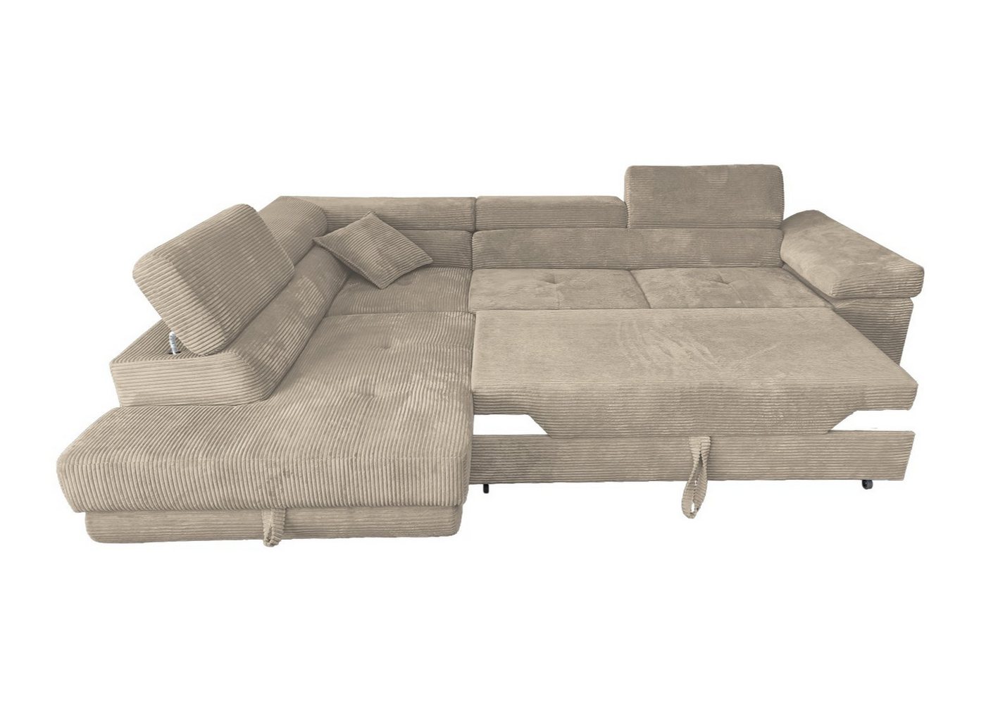 Labett Ecksofa mit Schlaffunktion & Bettkasten Links/Rechts Sofa L-Form GUSTAVO, Kopfstützen, Cordstoff, Schlafsofa – Bild 4 von 5