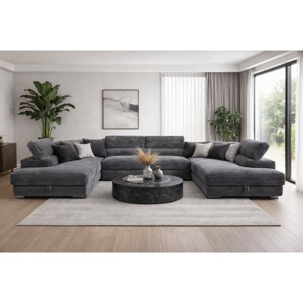 Labett Wohnlandschaft mit Schlaffunktion & Bettkasten GUSTAVO U-Form Sofa aus Cord