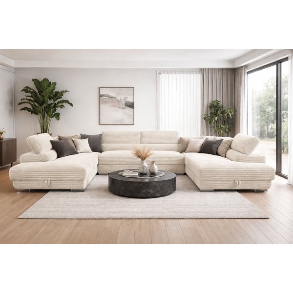 Labett Wohnlandschaft mit Schlaffunktion & Bettkasten GUSTAVO U-Form Sofa aus Cord