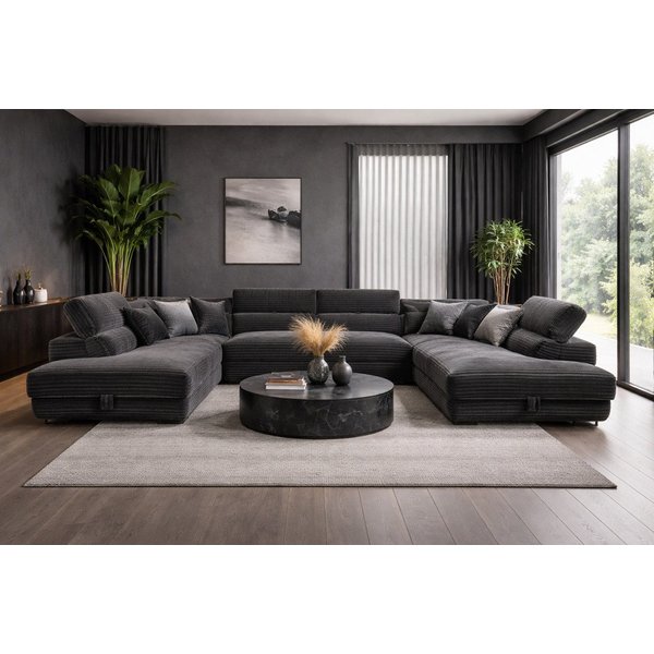 Labett Wohnlandschaft mit Schlaffunktion & Bettkasten GUSTAVO U-Form Sofa aus Cord
