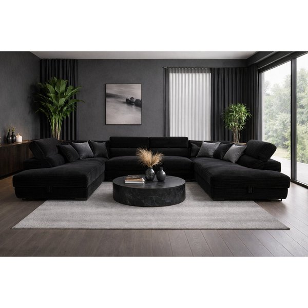 Labett Wohnlandschaft mit Schlaffunktion & Bettkasten GUSTAVO U-Form Sofa aus Cord