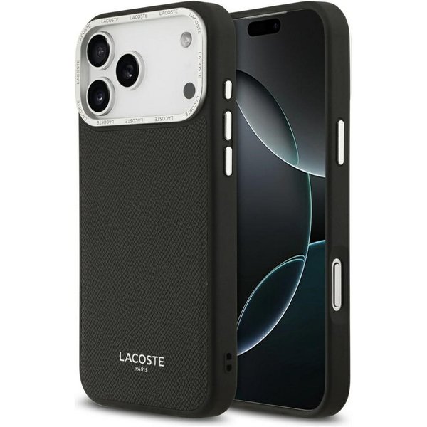 Lacoste Handyhülle iPhone 17 Pro Max Champs Elysees Kunstleder schwarz Logo Magsafe 6,9 Zoll, Kantenschutz
