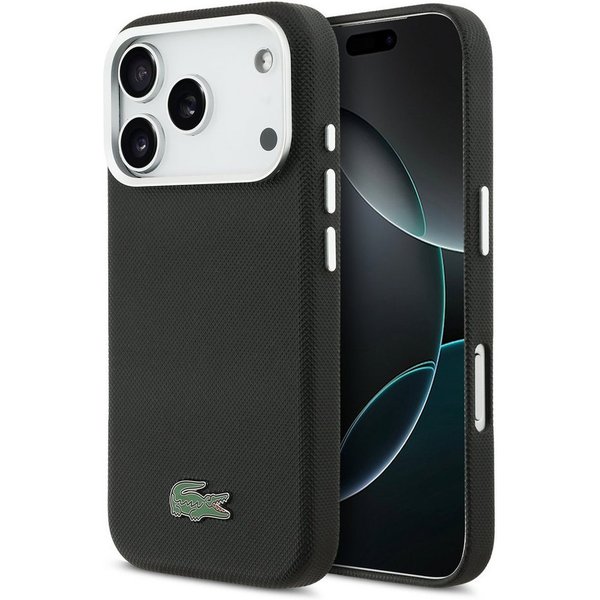 Lacoste Handyhülle iPhone 17 Pro Max Kunstleder schwarz Logo Krokodil Magsafe 6,9 Zoll, Kantenschutz