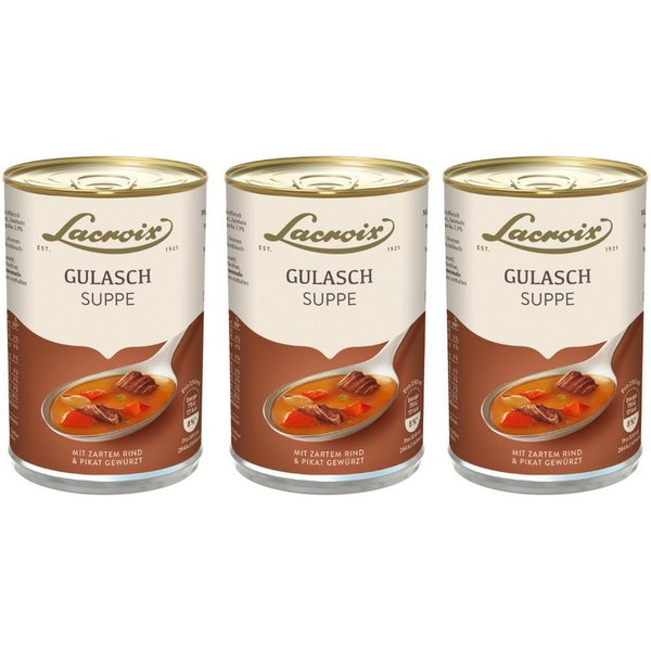 Lacroix Fertiggericht, Lacroix Gulasch Suppe zartes Rindfleisch pikant gewürzt 400ml 3er Pack