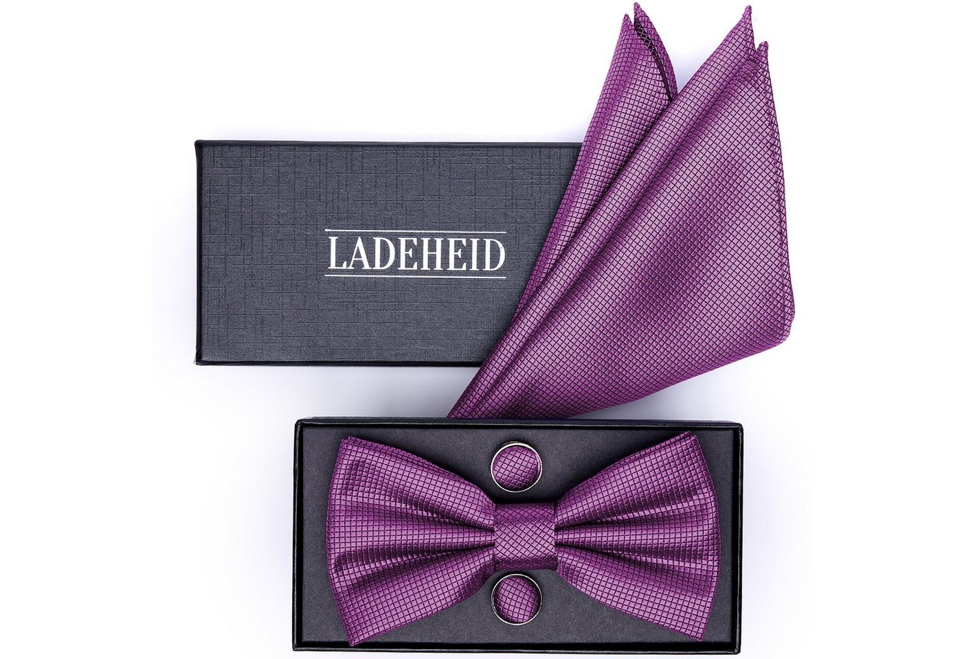 Ladeheid Fliege Einstecktuch Set Herren inkl. Manschettenknöpfe SETBHC 12cmx6cm – Bild 2 von 5