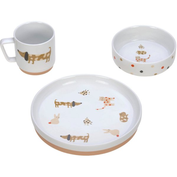 LÄSSIG Kindergeschirr-Set Little Mateys, spicy orange (3-tlg), 1 Personen, Porzellan, rutschfest