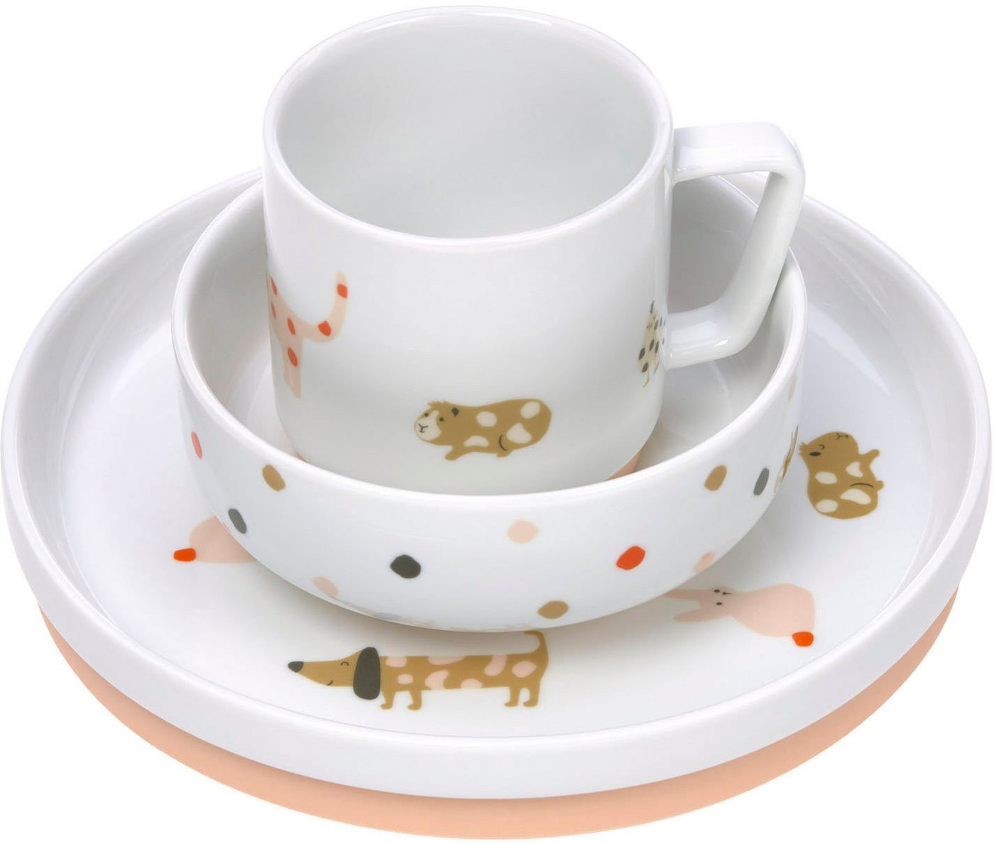 LÄSSIG Kindergeschirr-Set Little Mateys, spicy orange (3-tlg), 1 Personen, Porzellan, rutschfest – Bild 2 von 5
