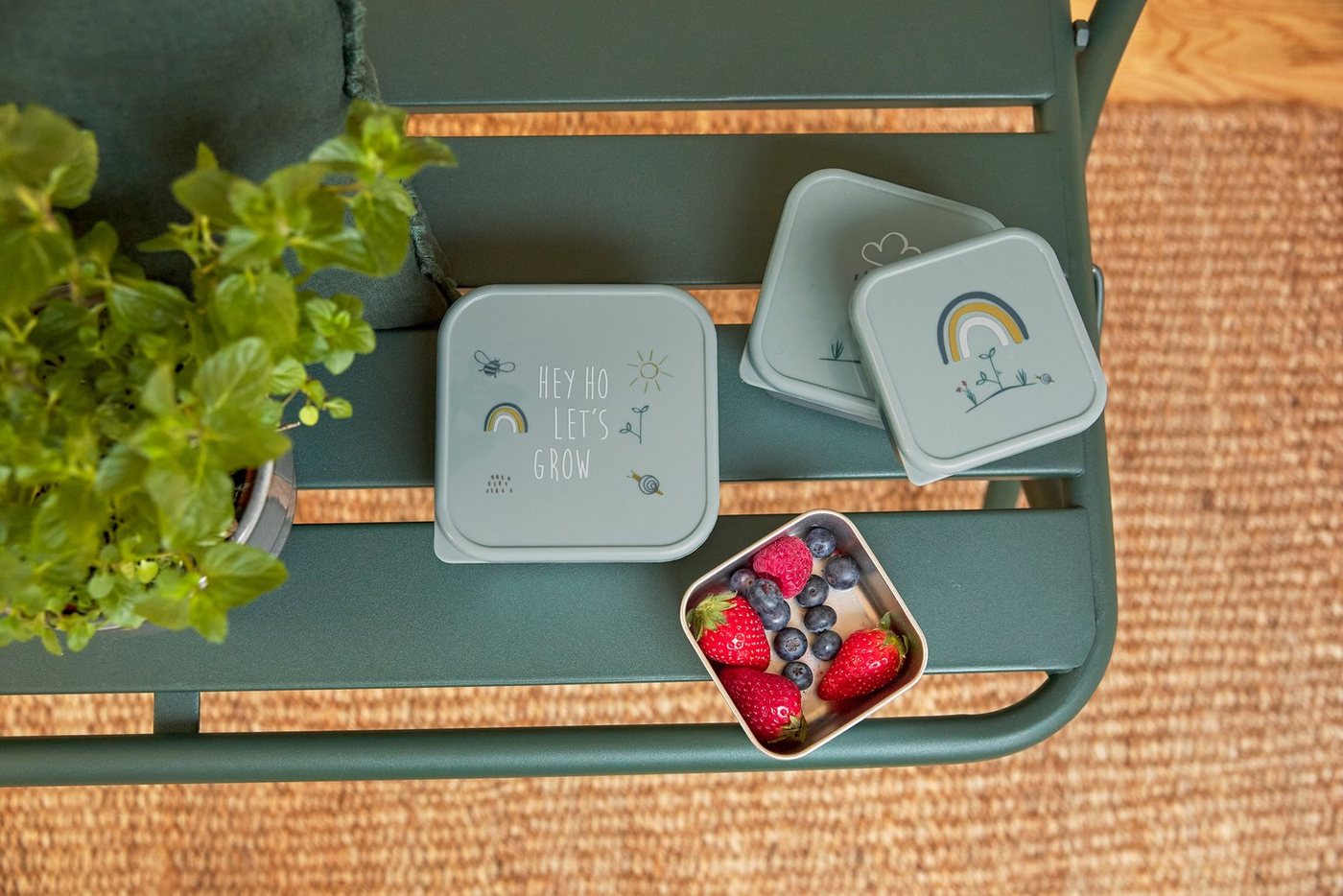 LÄSSIG Lunchbox Garden Explorer, green, Edelstahl, Polyprophylen (PP), (Set, 3-tlg) – Bild 5 von 5