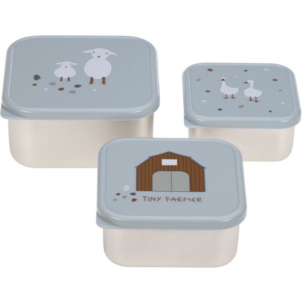 LÄSSIG Lunchbox Tiny Farmer, Blue, Edelstahl, Polyprophylen (PP), (Set, 3-tlg)