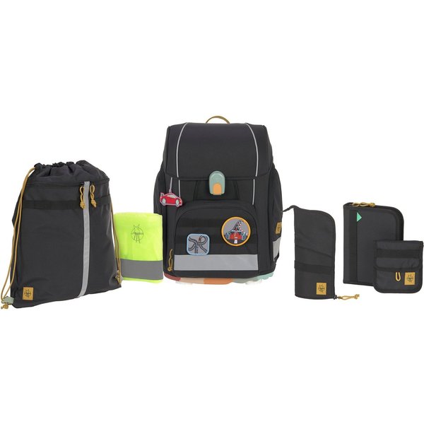 LÄSSIG Schulranzen Unique, Boxy, Black (Set, 7-tlg), PETA-approved vegan, aus recycelten PET-Flaschen