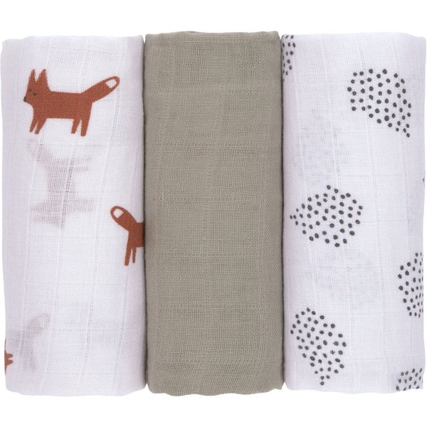 LÄSSIG Stoffwindeln Little Forest, Fuchs, Mulltuch Set M (Set, 3-St), PETA-approved vegan
