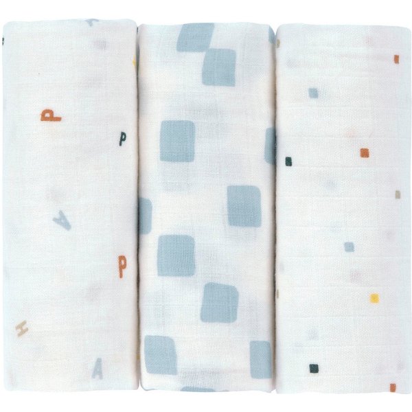 LÄSSIG Stoffwindeln Mullwindeln, M, Happy Fruits, blue, GOTS made with organic materials, zertifiziert durch BCS 27262