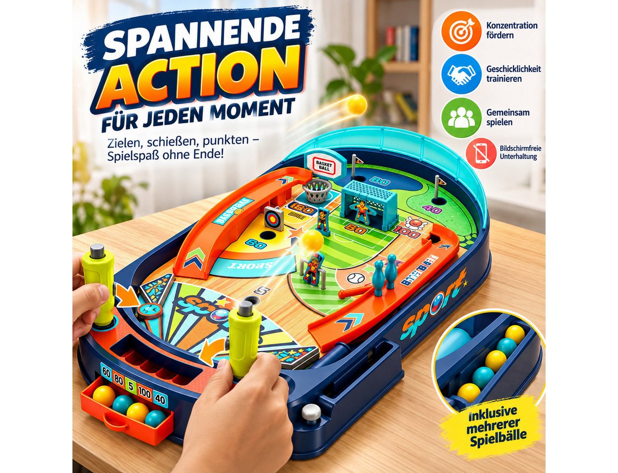 laio Spieltisch Flipper Spiel mit Kugeln, Buntes Pinball Tischspiel – Bild 3 von 5