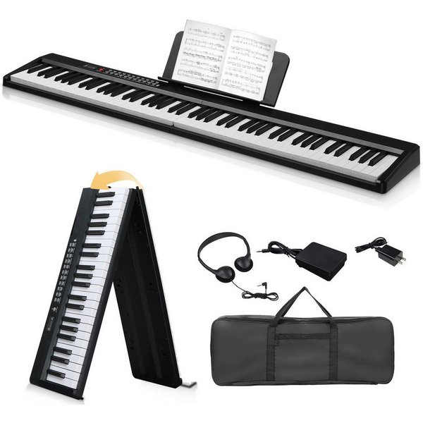 LALAHO Digitalpiano Klappbare E-Keyboard mit 88 Tasten, Klappklavier, Bluetooth und MIDI, tragbar, mit Kopfhörer, Lautsprecher