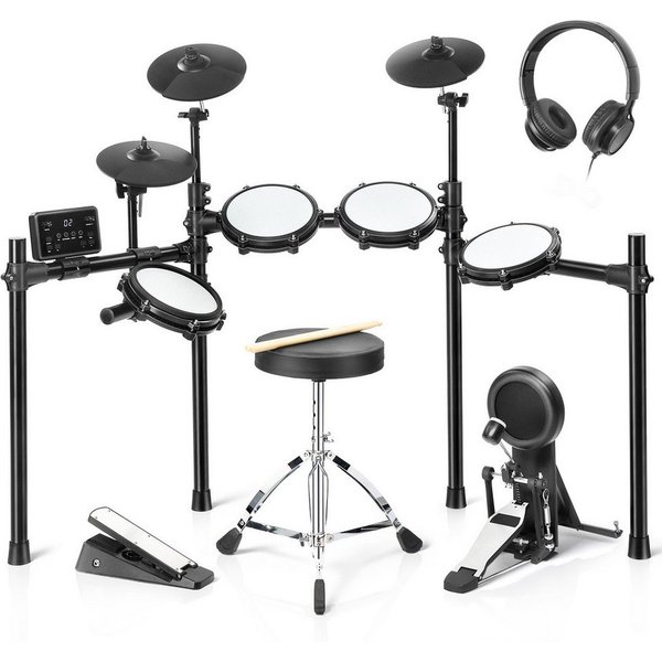 LALAHO E-Drum Upgraded E-Drum-Set Komplettset, Kopfhörer Sticks Drumhocker, Trommelhocker/Drumsticks/Kopfhörer/Audiokabel, Kinder drum set