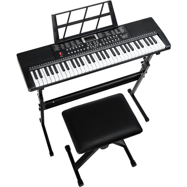 LALAHO Klavier 61 Tasten E Keyboard,Digitalpiano Set, Elektronisches Klavier,Keyboardständer, Keyboardbank und Mikrofon