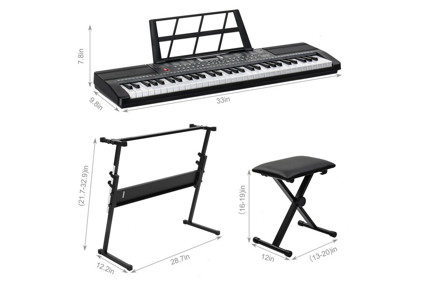 LALAHO Klavier 61 Tasten E Keyboard,Digitalpiano Set, Elektronisches Klavier,Keyboardständer, Keyboardbank und Mikrofon – Bild 2 von 5