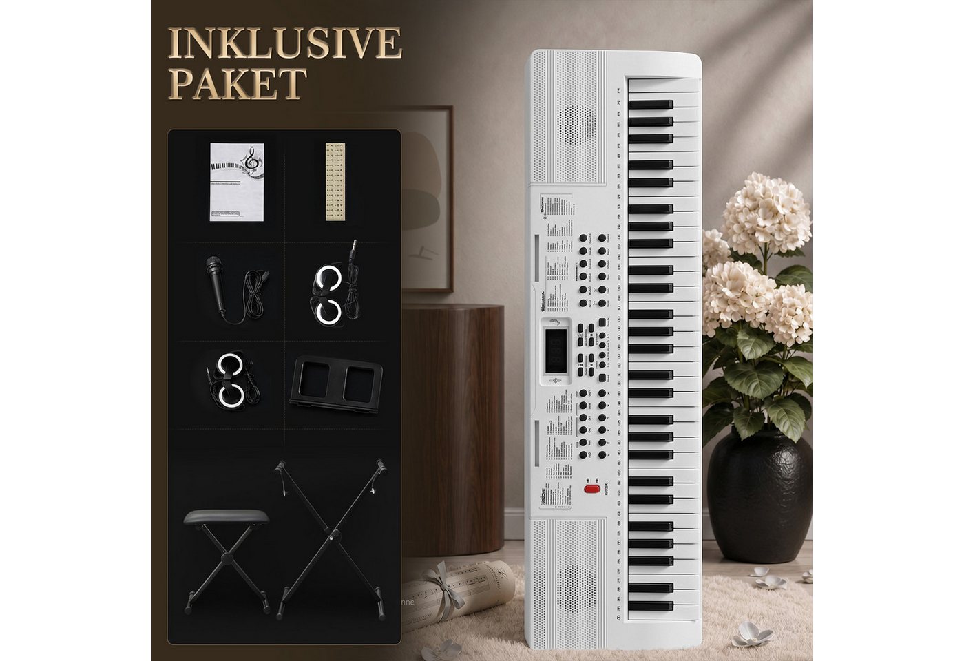 LALAHO Klavier 61 Tasten E Keyboard Set mit Ständer, Digital Keyboard, LCD-Display mit MIDI USB, Kinder Keyboard Set, Digitalpiano Anfänger – Bild 5 von 5
